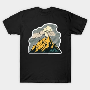 Yellow Smokey Peaks Mountain Sticker T-Shirt
